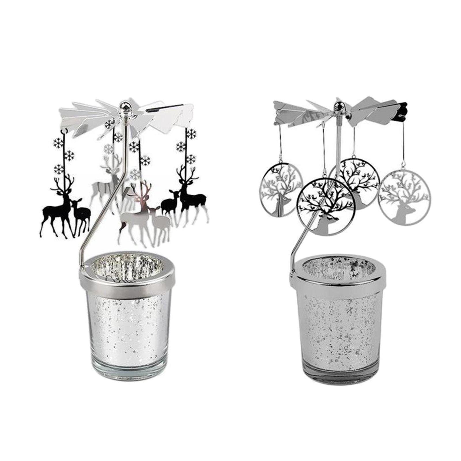 2Pcs Romantic Rotating Candle Holder Tea Light Candle Holder for Table
