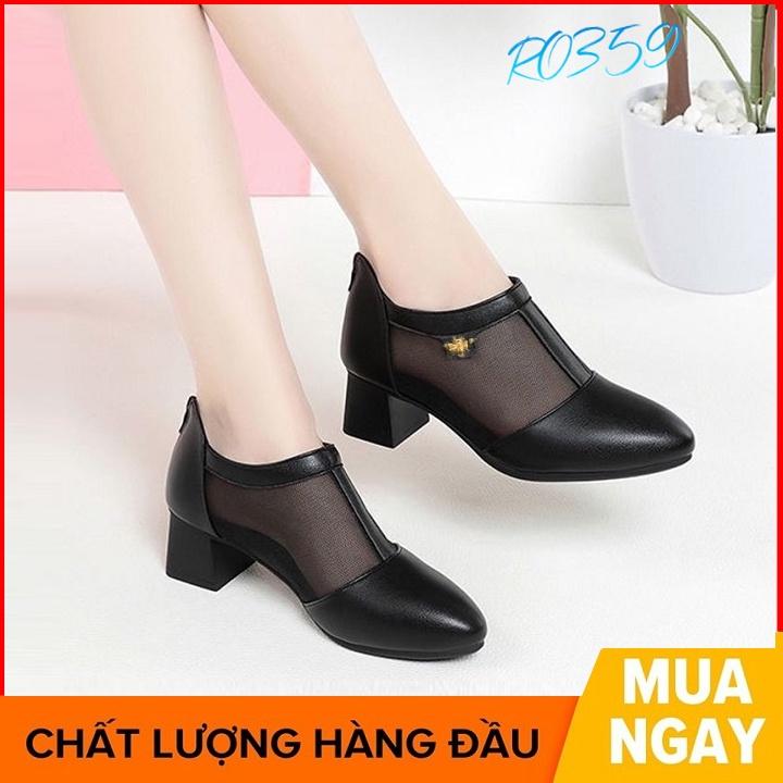 Giày sandal nữ cao gót 5 phân hàng hiệu rosata hai màu đen đỏ ro359