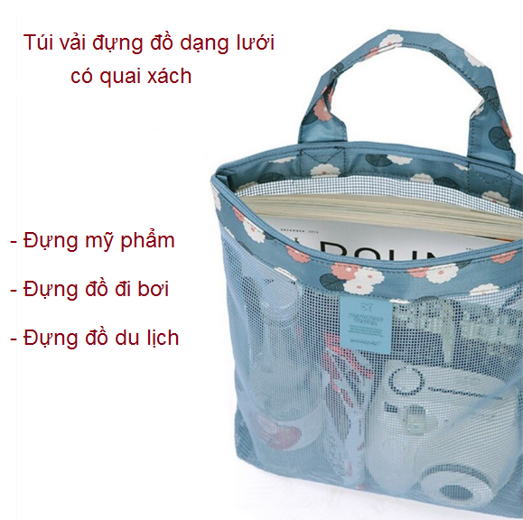 Túi lưới xách tay đựng đồ du lịch dạng vải lưới, túi đựng mỹ phẩm, đồ thể thao có quai xách