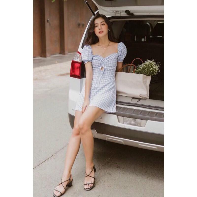 Đầm caro rút ngực có 2 màu FREESIZE