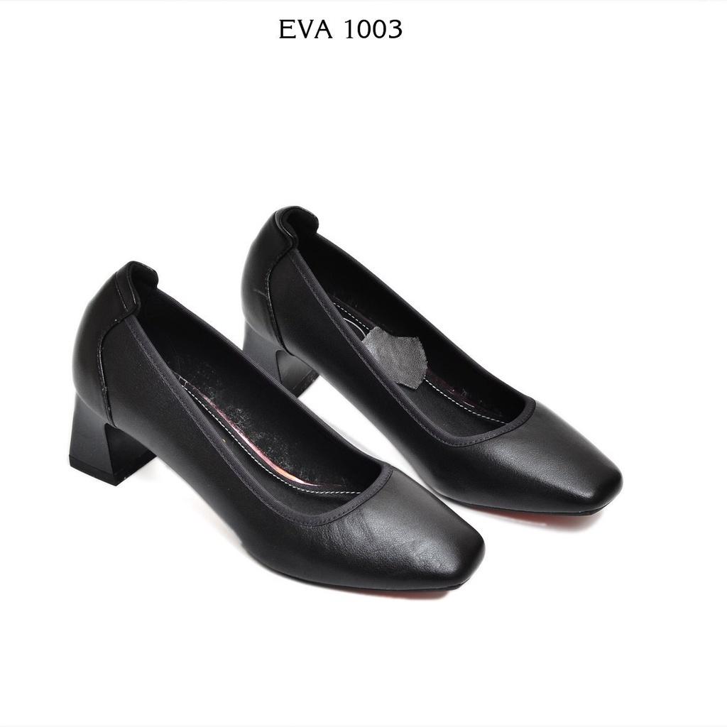 Giày cao gót nữ đế vuông mũi vuông da cao cấp 5cm Evashoes