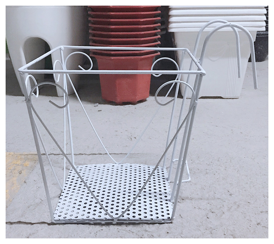 5 Giỏ Sắt Hình Vuông 24x23cm - Màu TRẮNG Treo Chậu Hoa Lan Can Ban Công