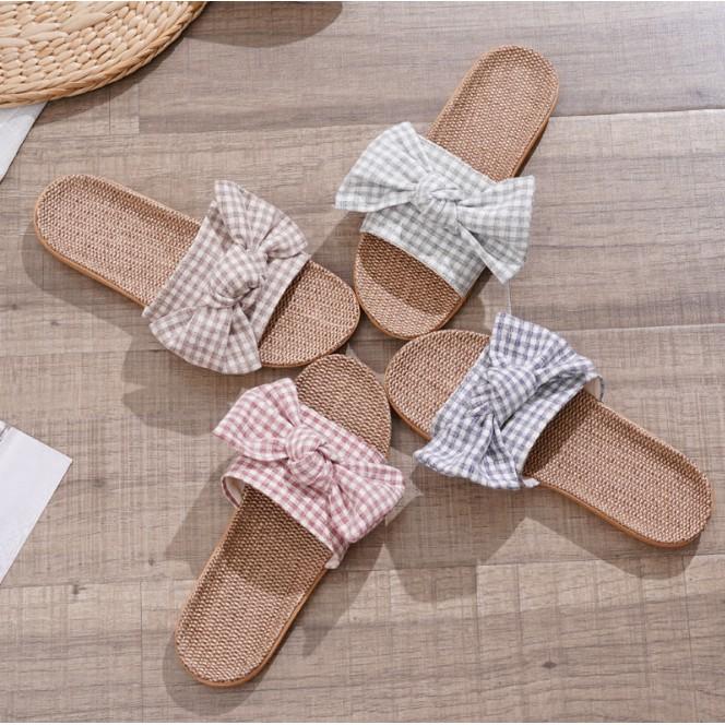 Dép Cói Quai Vải Phối Nơ Caro