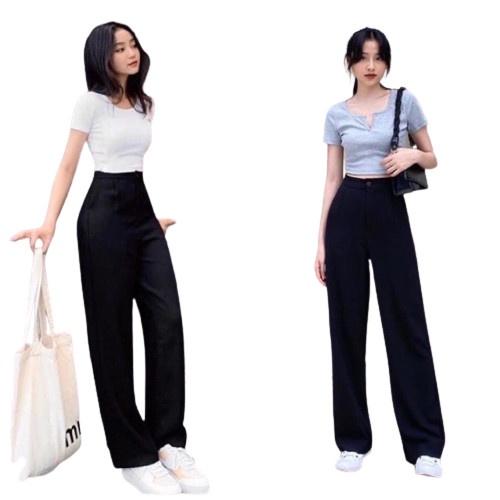 Quần ống rộng suông dáng dài MIUMIU, quần tây ống rộng suông nữ công sở cao cấp Đen – Tím - Trắng - Nâu Tây