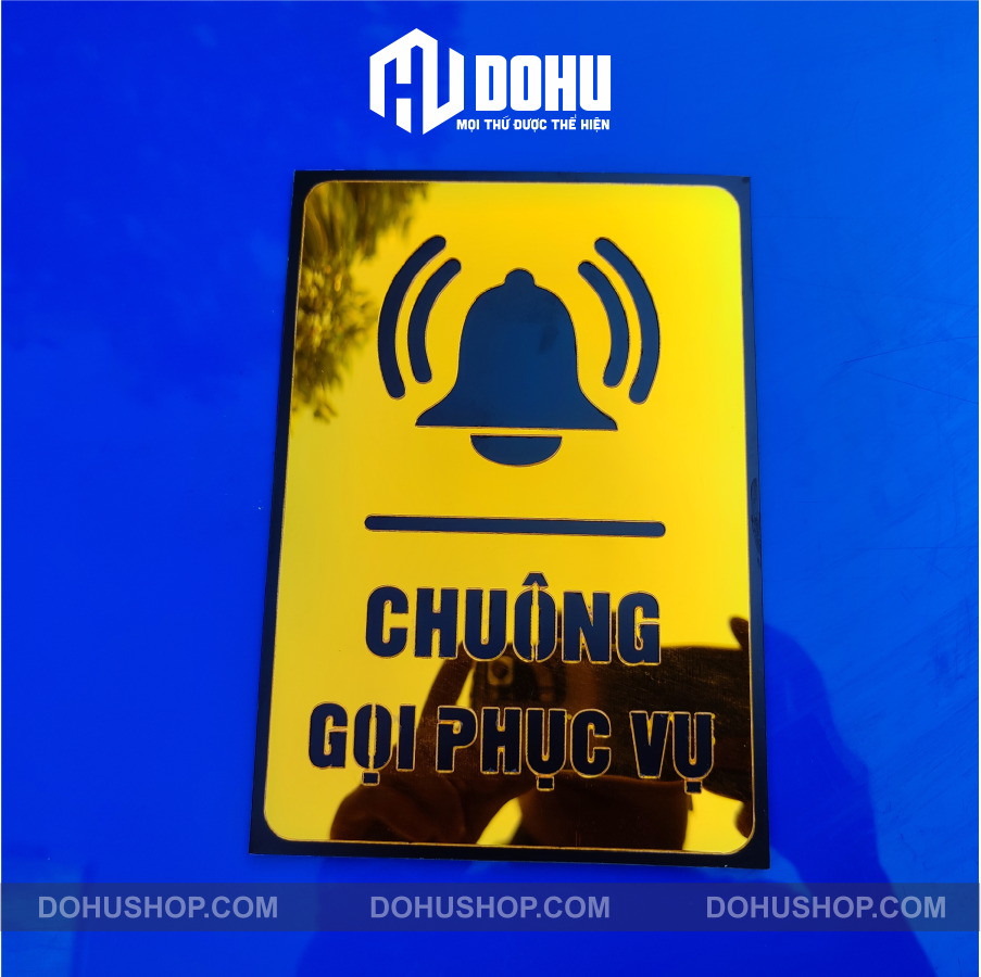 Bảng gương vàng chuông gọi phục vụ - có sẵn keo dán