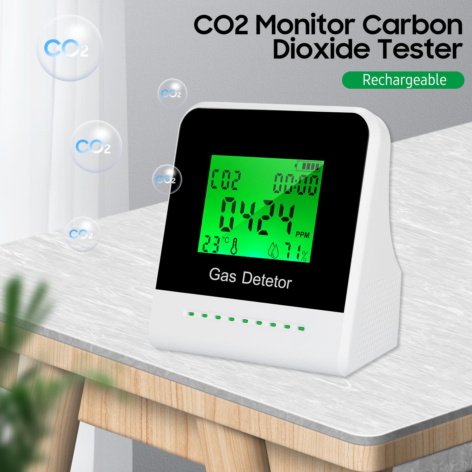 CO2 Monitor Carbon Dioxide Tester 2-inch LCD Screen Multifunctional Air Quality Detector USB Rechargeable CO2