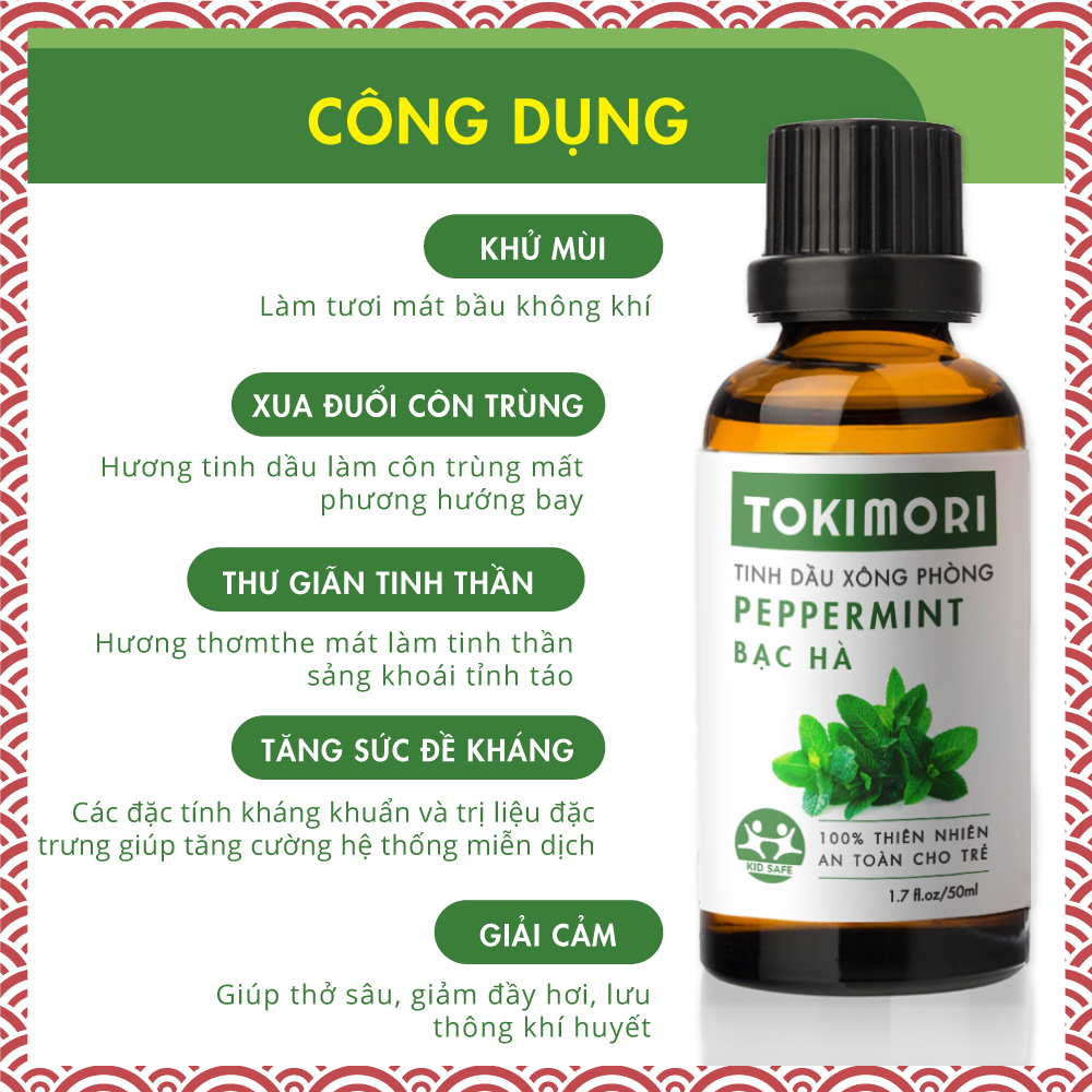 Tinh Dầu Bạc Hà TOKI MORI Xuất Khẩu Nhật Bản 100% Thiên Nhiên, Xông Phòng, Khử Mùi, Kháng Khuẩn, Đuổi Muỗi, Giảm Stress, An Toàn Cho Trẻ.