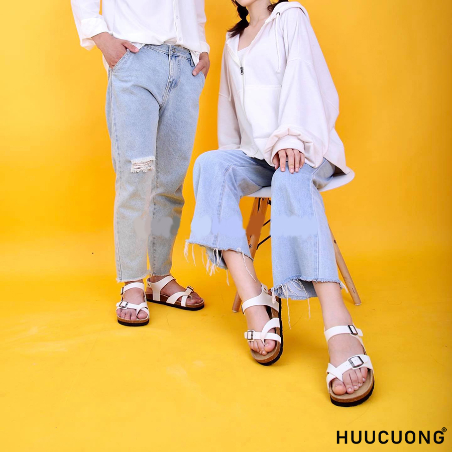 Sandal nữ xỏ ngón da pu trắng handmade