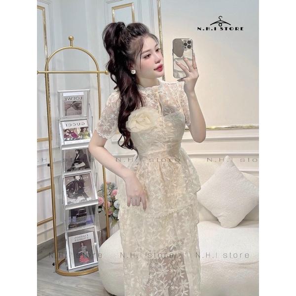 VÁY REN HOA XẾP TẦNG DÁNG DÀI - hàng thiết kế cao cấp phù hợp tiệc cưới, sự kiện mặc hằng ngày