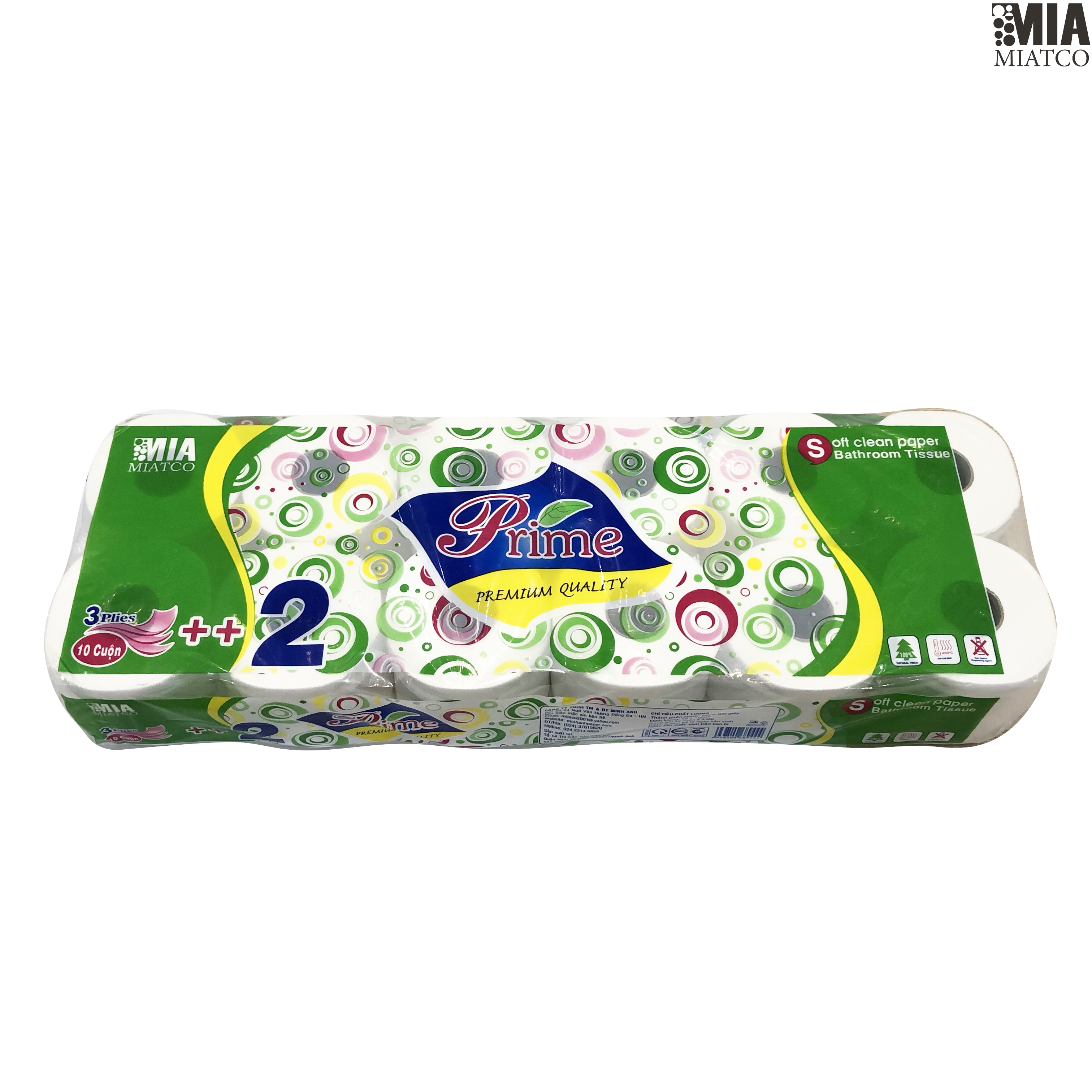 GIẤY VỆ SINH 3 LỚP PRIME CÓ LÕI - COMBO 2 DÂY MÀNG BONG BÓNG