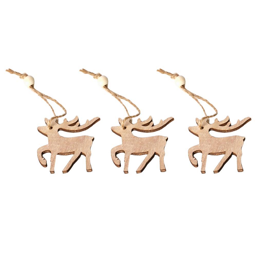 3 Pieces Unfinished Wooden Slices Wood Cutouts Pendant Xmas Decor Deer