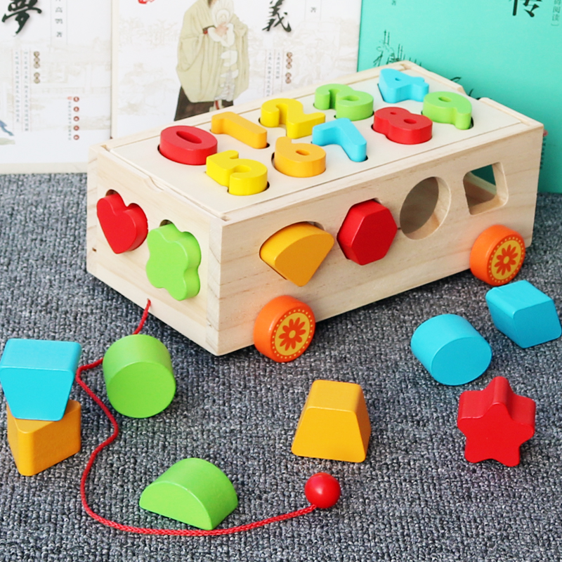 Đồ Chơi Montesseri Hộp Đồ Chơi Gỗ Có Bánh Xe Và Dây Kéo Tiện Lợi Cho Bé Học Phân Biệt Màu Sắc, Hình Khối Và Số Đếm