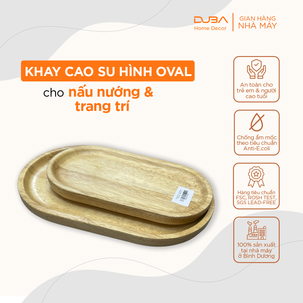 Khay gỗ cao su decor, thớt gỗ trang trí hình oval màu tự nhiên đạt chuẩn xuất khẩu - DUBA