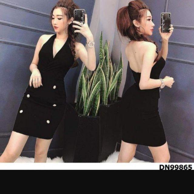 Đầm body đắp chéo đính nút ánh kim