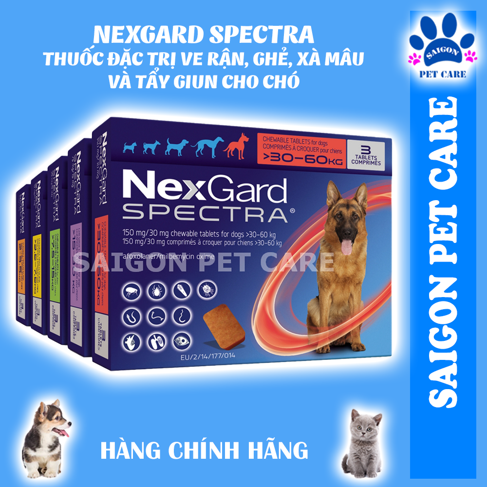 Nexgard Spectra phòng ngừa và trị ve rận, bọ chét, giun sán cho chó (1 viên)