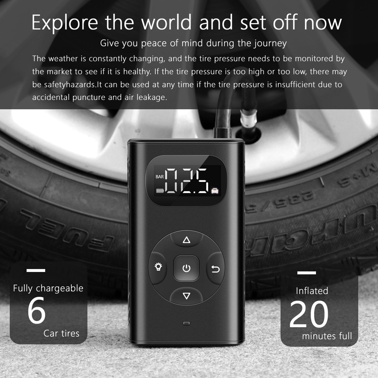 Electric Tire Inflator Cordlessly Mini Portable Car Air Compressor USB Rechargeable Digital Display Air Pump