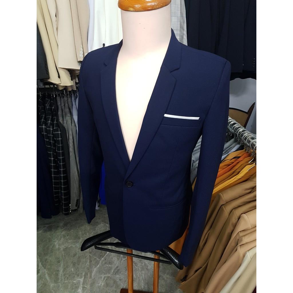 Bộ vest nam màu xanh đen sáng form ôm body chất vải dày mịn co giãn