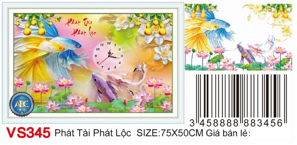 Tranh đính đá đồng hồ phát tài phát lộc VS345 - 75 x 50 cm - chưa đính