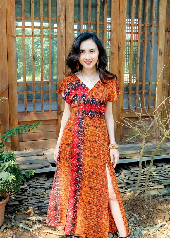 Váy thiết kế maxi đỏ cam