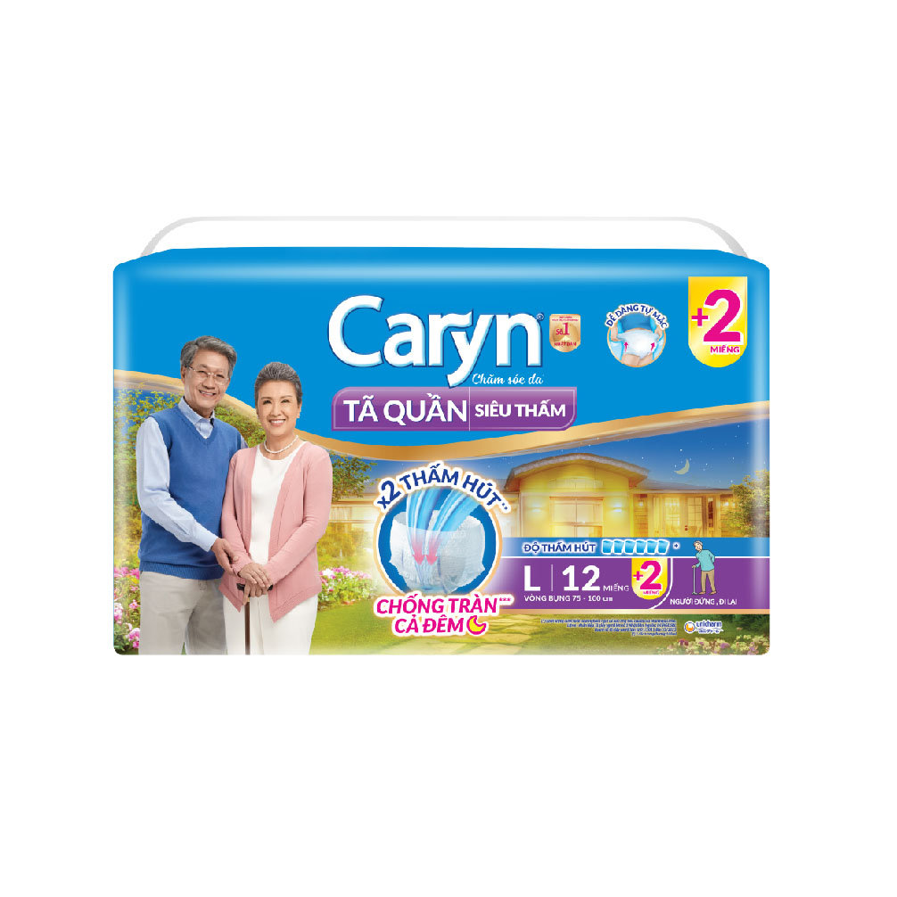 [TẶNG KÈM 2 MIẾNG] Tã/Bỉm Quần Người Lớn Caryn siêu thấm dành Cho Người Già đứng và đi lại được cần người trợ giúp Size L 12 miếng