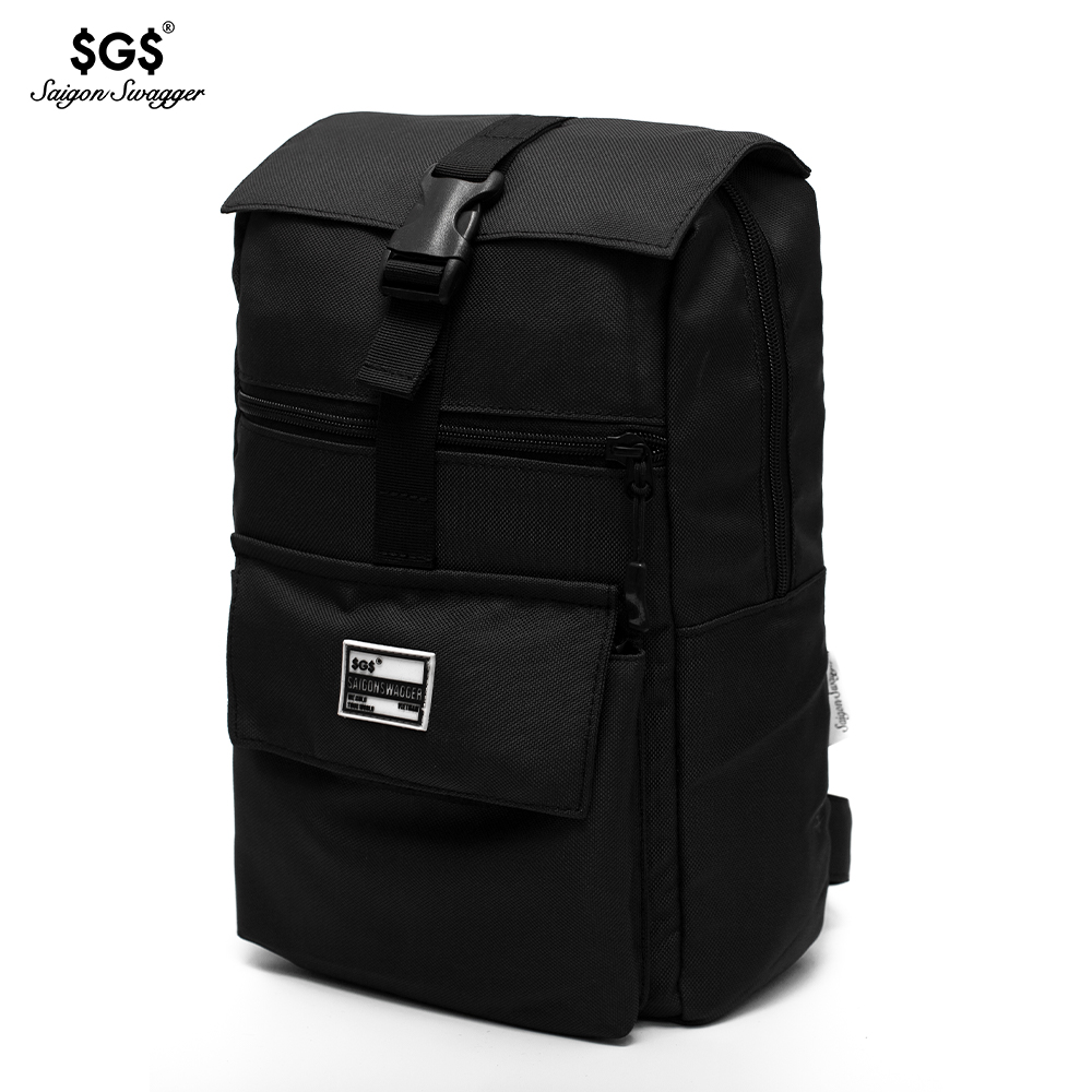 Balo Mini Đen Saigon Swagger SGS - Balo Laptop Thời trang, Chất liệu Polyester tráng PU cao cấp, trượt nước chống thấm nước, Ngăn chống sốc riêng biệt, Độ bền cao, Nhiều ngăn, Balo Học Sinh