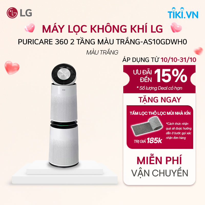 [Chỉ giao Miền Bắc/Nam] Máy lọc khí LG PuriCare 360 2 tầng màu trắng - AS10GDWH0 - Hàng Chính hãng