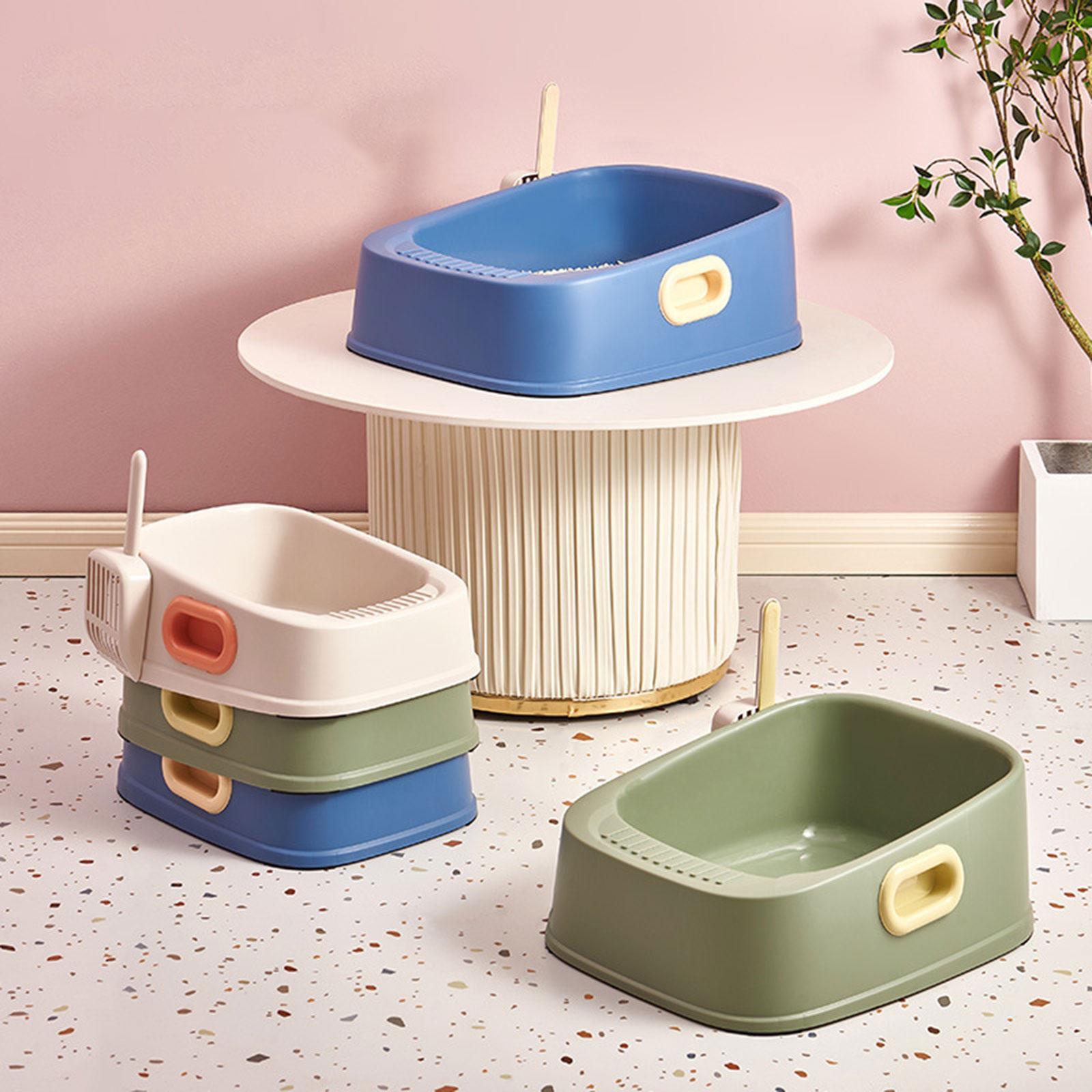 Cat Litter Tray Kitten Litter Pan Semi Closed Nonstick Large Litter Container Bedpan Open Top Pet Litter Box for Small Animals