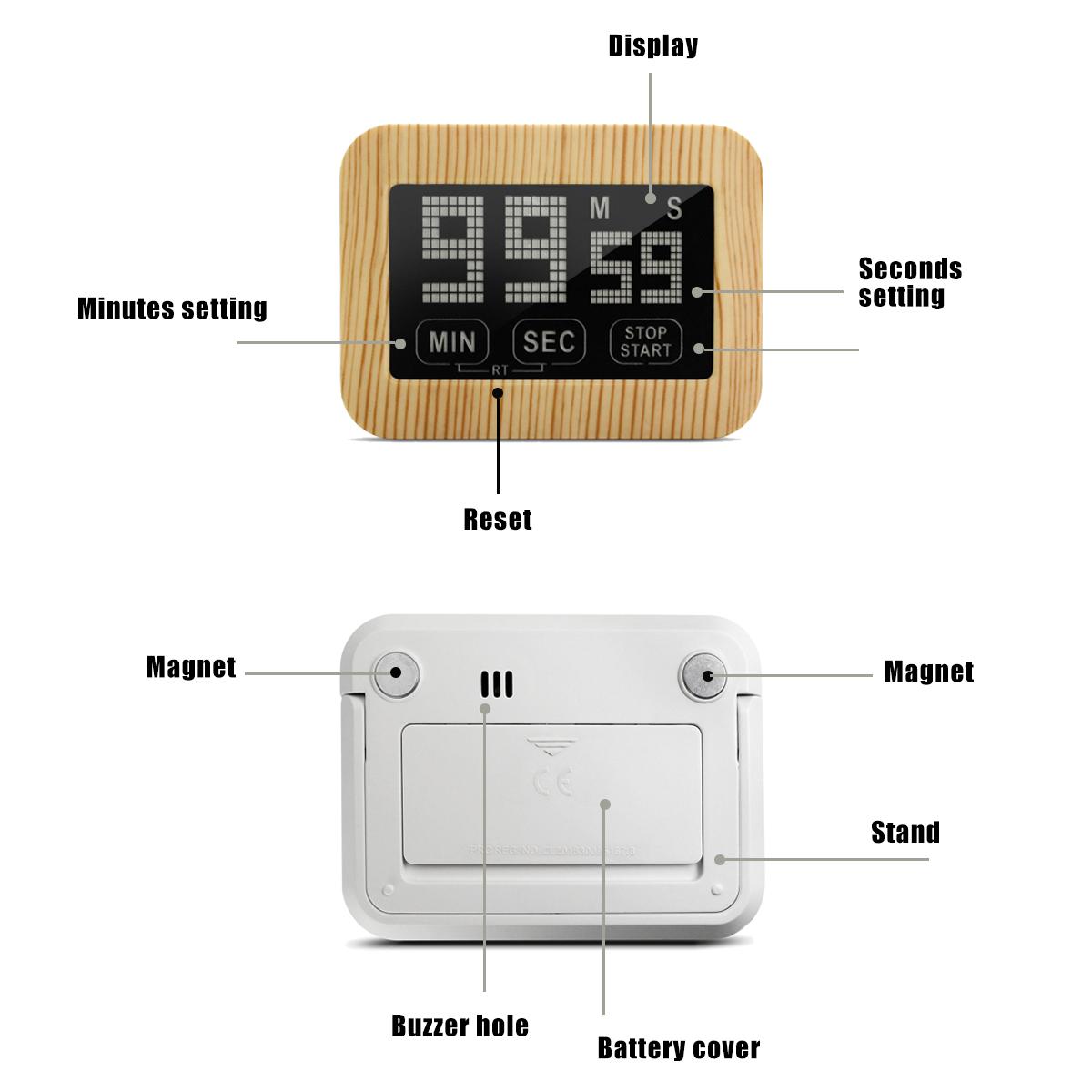 Digital Kitchen Timer Magnetic Countdown Clock Large Display Touchscreen Count Up and Down Timer with Retractable