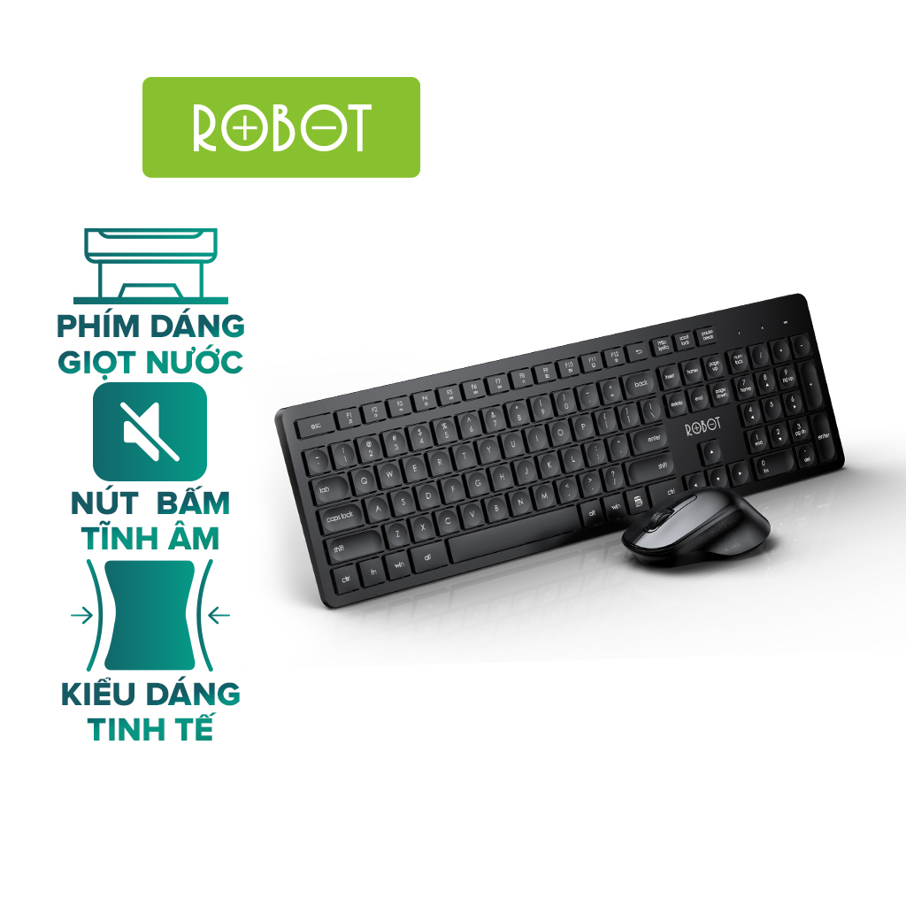 Combo Bàn Phím Cơ Và Chuột Quang Không Dây ROBOT KM4000 Chuột Tĩnh Âm kết nối không dây 20 mét độ phân giải 1600DPI - Hàng Chính Hãng