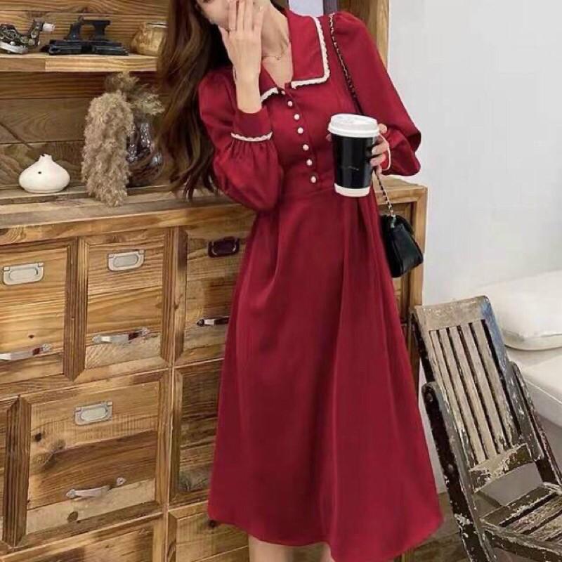 Đầm Tiểu Thư Dài Tay Phối Nút Giá Rẻ