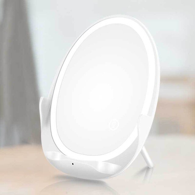 Giá đỡ sạc không dây kiêm gương trang điểm đèn LED cho điện thoại (3 mức sáng trang điểm, chuẩn sạc nhanh Qi Apple, thiết kế đẹp) - Hàng nhập khẩu