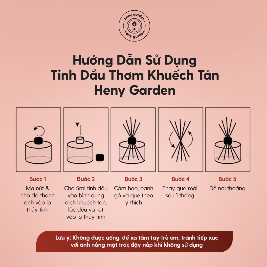 Que Khuếch Tán Tinh Dầu Kèm Banh Gỗ Mây Heny Garden Thay Thế Cho Máy Xông, Đèn Xông Tinh Dầu Hiệu Quả, Thân Thiện Với Môi Trường