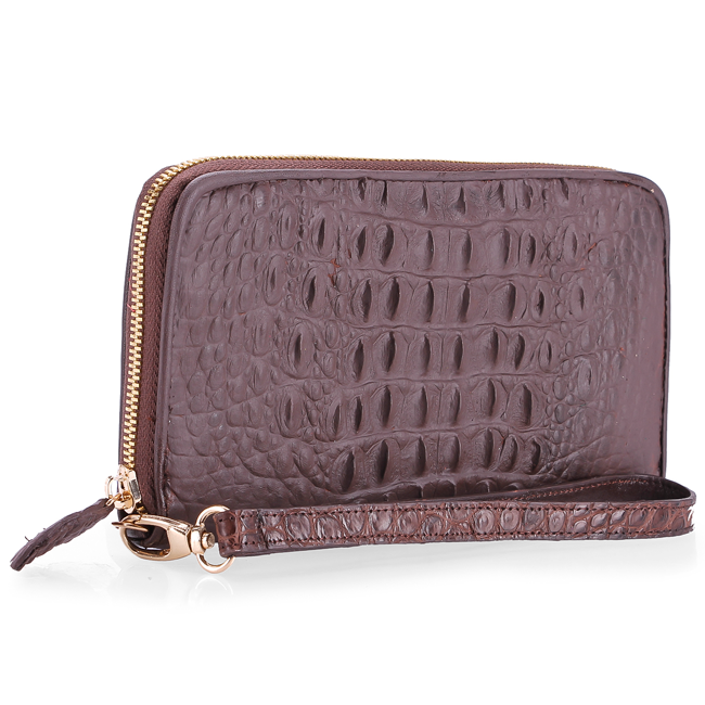 Bóp nữ da cá sấu Huy Hoàng 1 khóa nguyên con màu đen, nâu đỏ, vàng bò, nâu đất HT3245-46-47-48