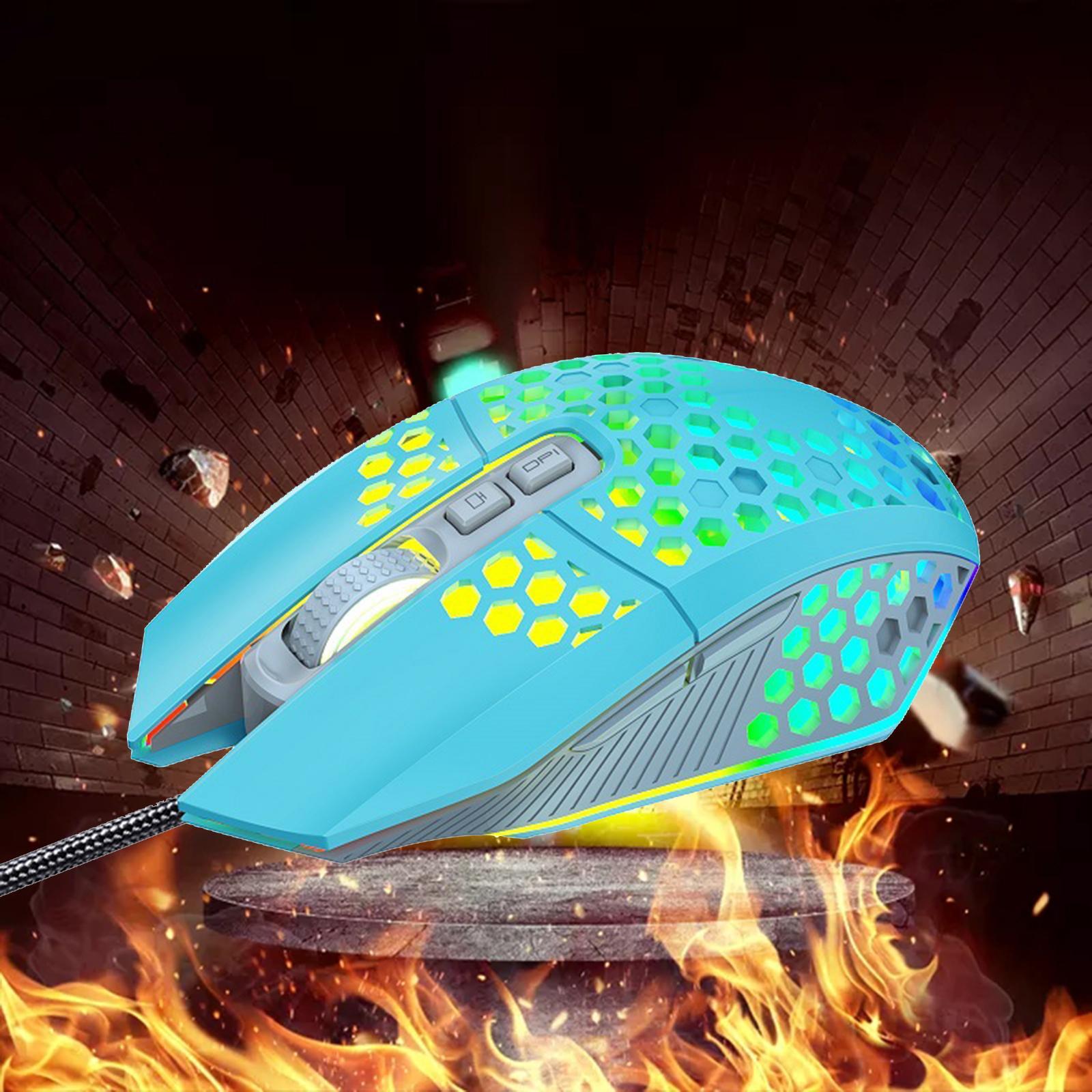 Wired Mouse Honeycomb Designed for Computer PC Notebook 7 Buttons Blue