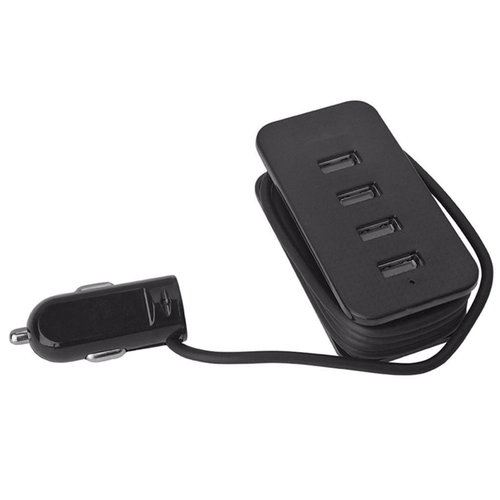 USB 4 Port Car Charger Fast Charging Adapter for iPhone Android with Cable