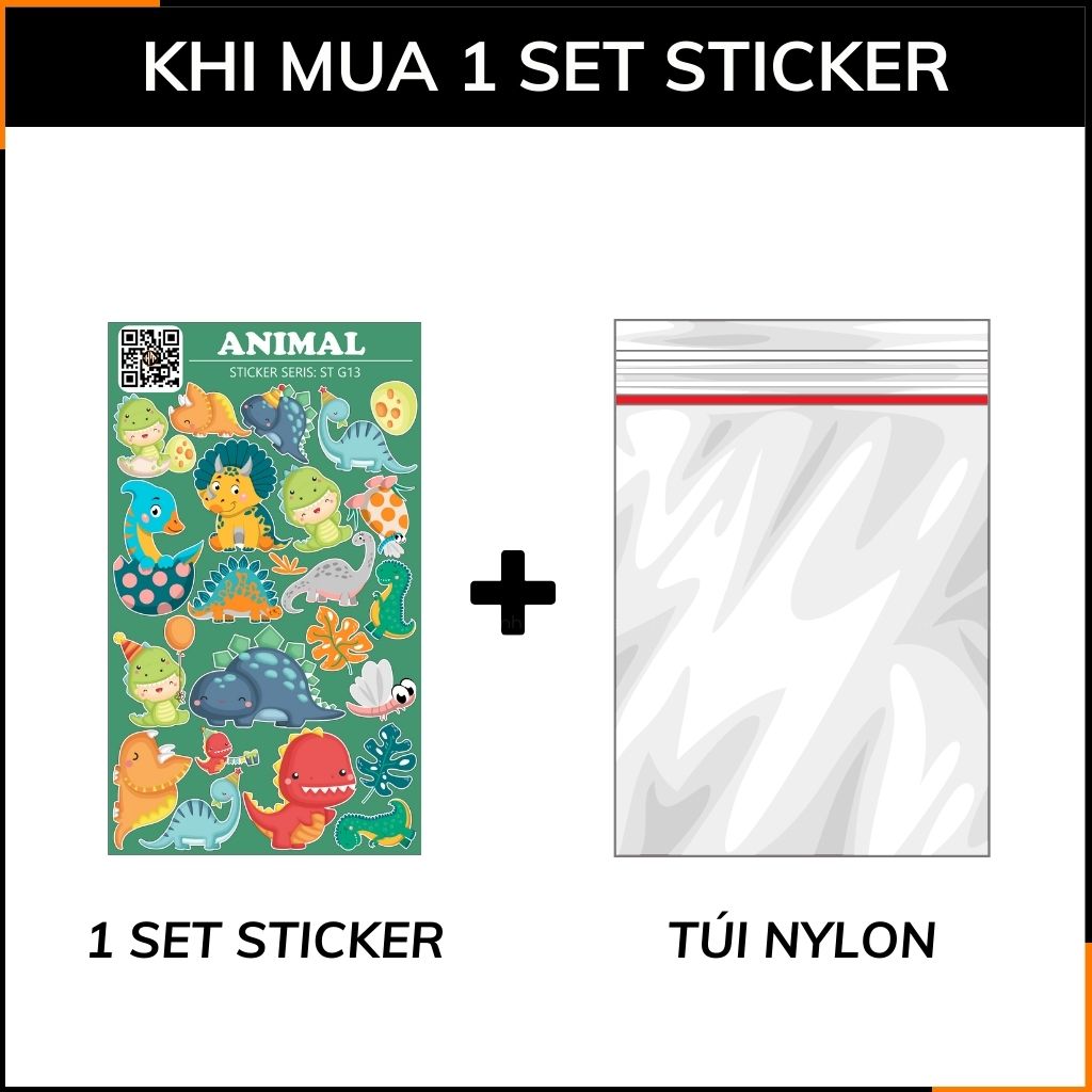 Hình dán sticker đẹp khủng long cute Animal ST G13 chất liệu vinyl phủ lớp chống thấm bay màu phù hợp dán mọi bề mặt phụ kiện huỳnh tân store