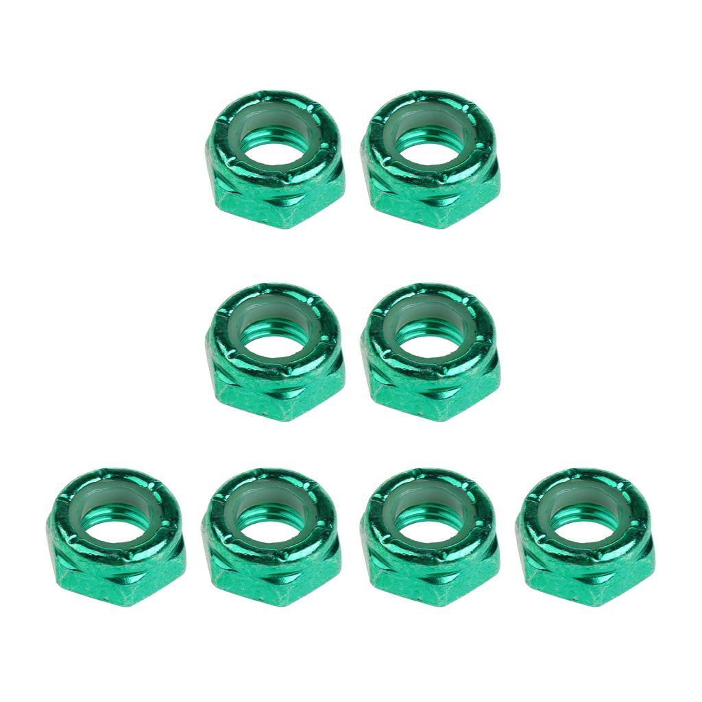 16pcs Skateboard Wheel Axle Nuts for Longboard Trucks, Carbon Steel, Green&Blue Color