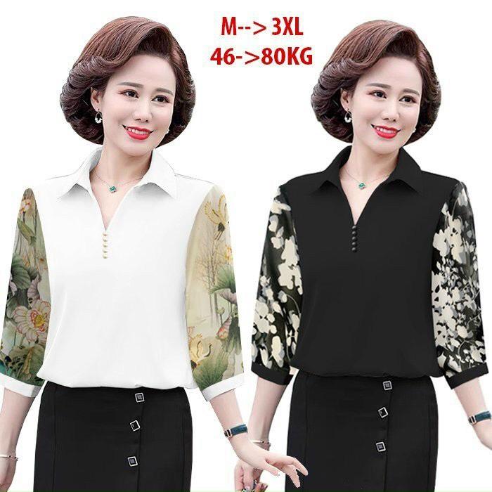 ️Áo Trung Niên️ Mẫu Áo Trung Niên Sơ Mi In Họa Tiết Trẻ Trung / Thời Trang Cho Mẹ U40-60