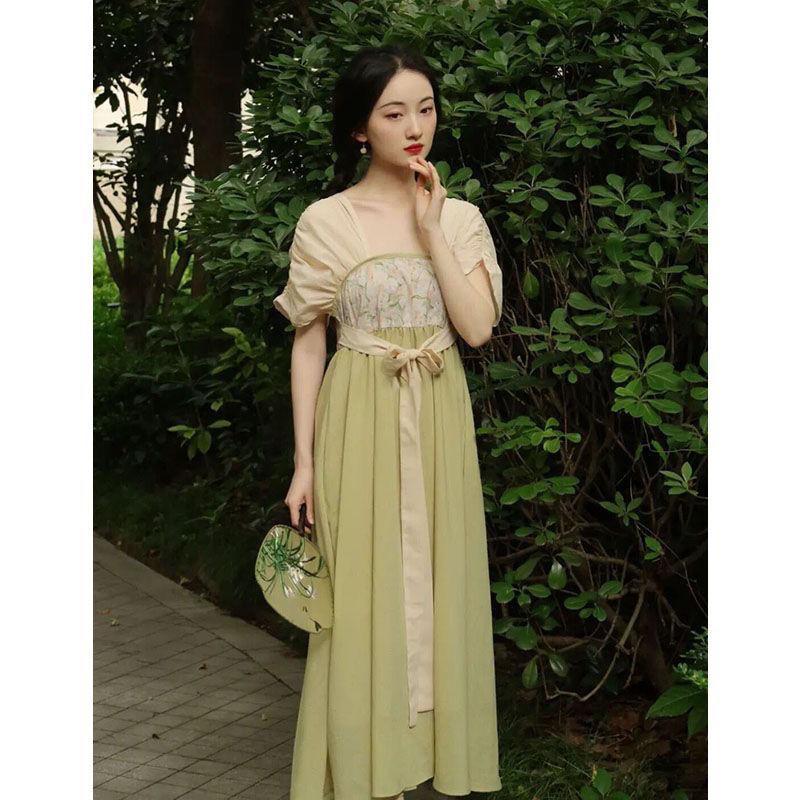 DONGSHOP Tân Trung Quốc phong cách Hán yếu tố cải tiến Hán phục đầm mùa hè sữa nữ màu xanh lá cây cổ tích váy siêu tiên sâm hệ