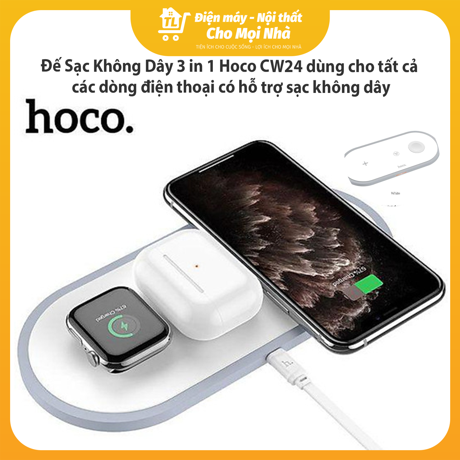 Đế Sạc Nhanh Không Dây 10W 3IN1 Cho điện thoại Hoco CW24 - Hàng nhập khẩu