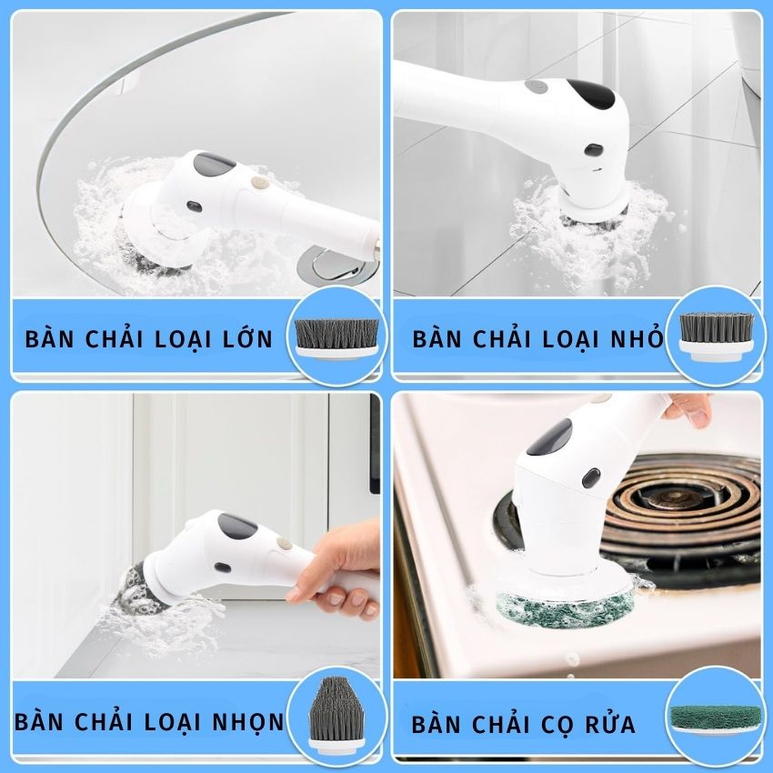 Chổi Cọ Nhà Vệ Sinh Bằng Điện, Máy Cọ Rửa Đa Năng Không Dây, Chổi Cọ Nhà Tắm Bồn Cầu Toilet 8 Đầu Thay Thế Tiện Lợi - Hàng chính hãng