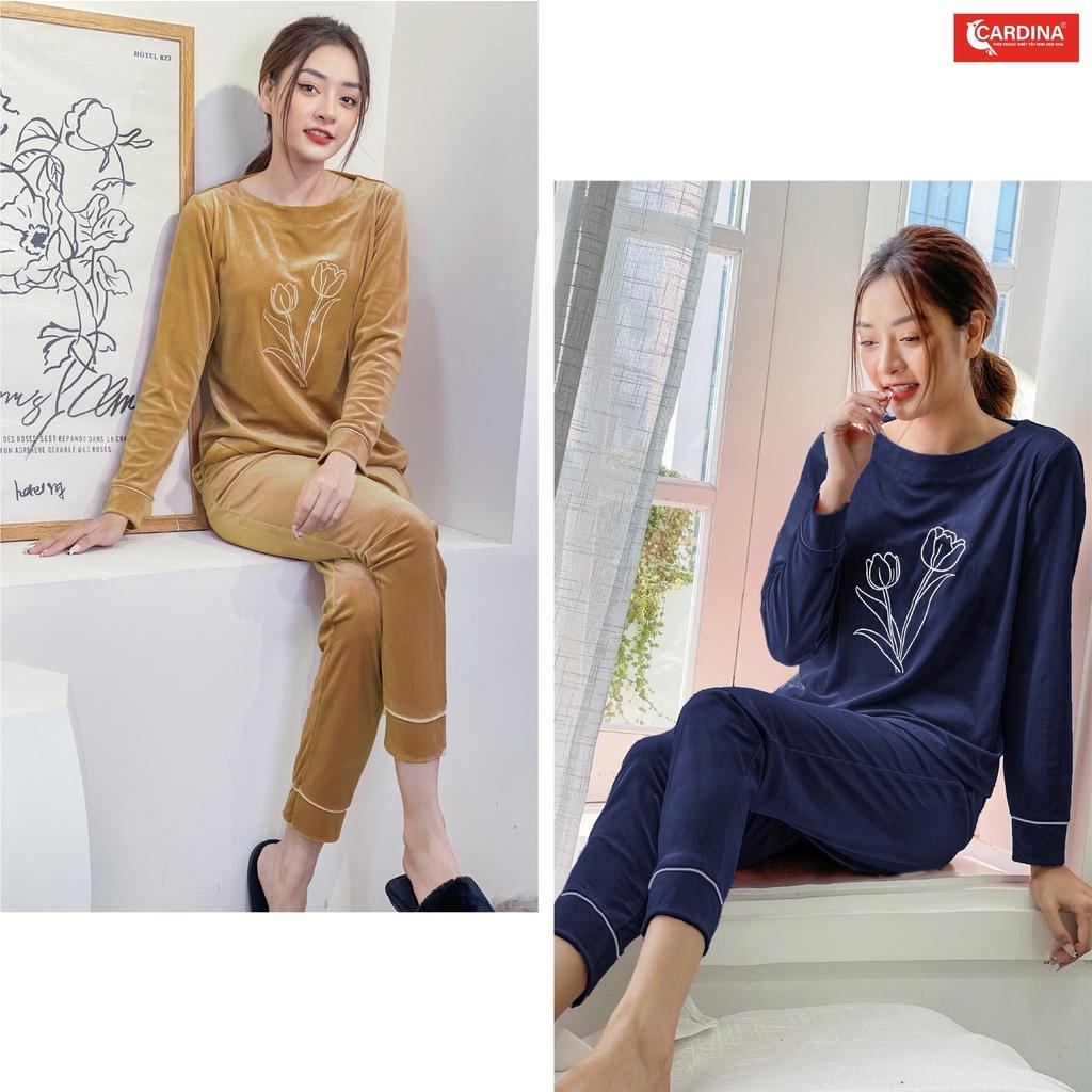 Bộ tuyết nhung nữ , bộ mặc nhà cao cấp thiết kế sang trọng, hình in hoa tulip sắc nét, trẻ trung