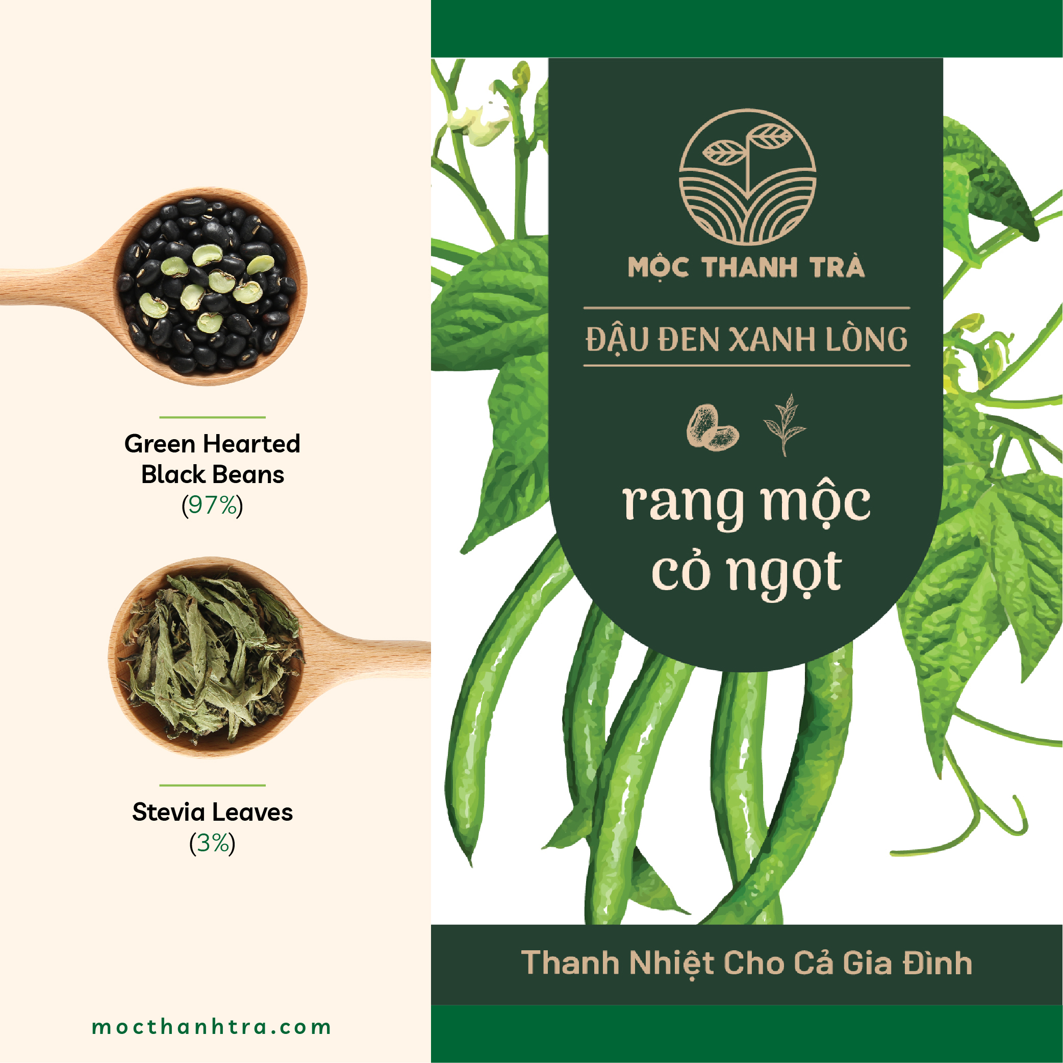 Đậu Đen Xanh Lòng Rang Mộc_Cỏ Ngọt 500 Gram (CTL)