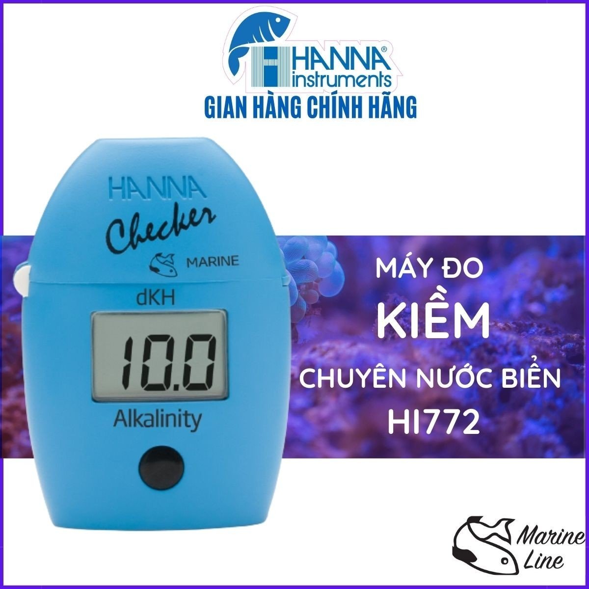 Máy Checker Đo Độ Kiềm  HANNA HI772, Chuyên Trong Thủy Sản Nước Mặn, Bể Cá Nước Biển, tặng kèm nước thử 25 lần đo