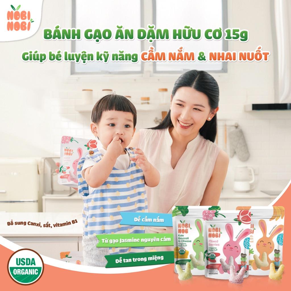 Bánh gạo ăn dặm hữu cơ cho bé Nobi Nobi vị quả mọng 15g (Từ 8 tháng tuổi), Bánh ăn dặm cho bé