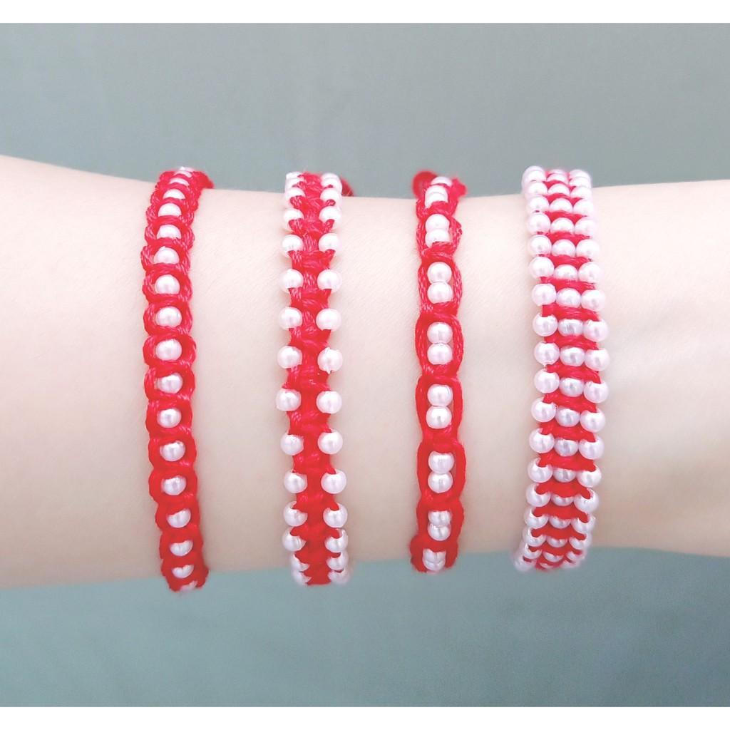 Vòng tay may mắn-chỉ đỏ-hột bẹt-Wendy-Friendship bracelet-phong thủy-tình bạn-bạn bè-handmade DIY-vòng chân