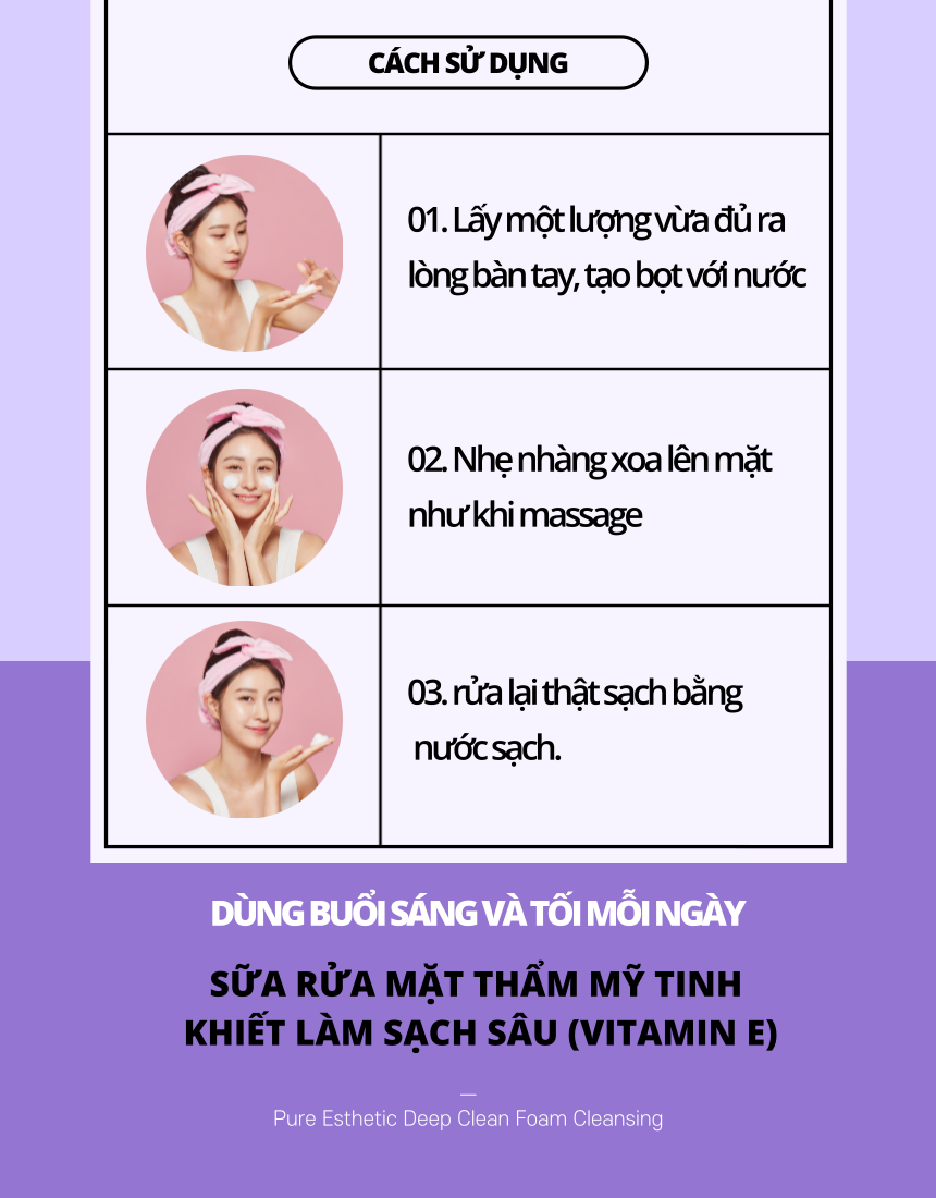 Sữa Rửa Mặt Vitamin E WHISIS Pure Esthetic Deep Clean Foam Cleansing Sạch Sâu, Da Trắng Sáng 120ml