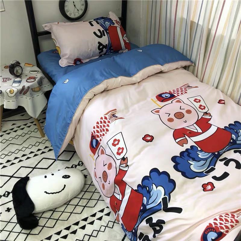 Chăn Ga Gối Đệm -Sét Chăn Ga Gối Lợn Múa Quạt PolyCotton Punpu3051