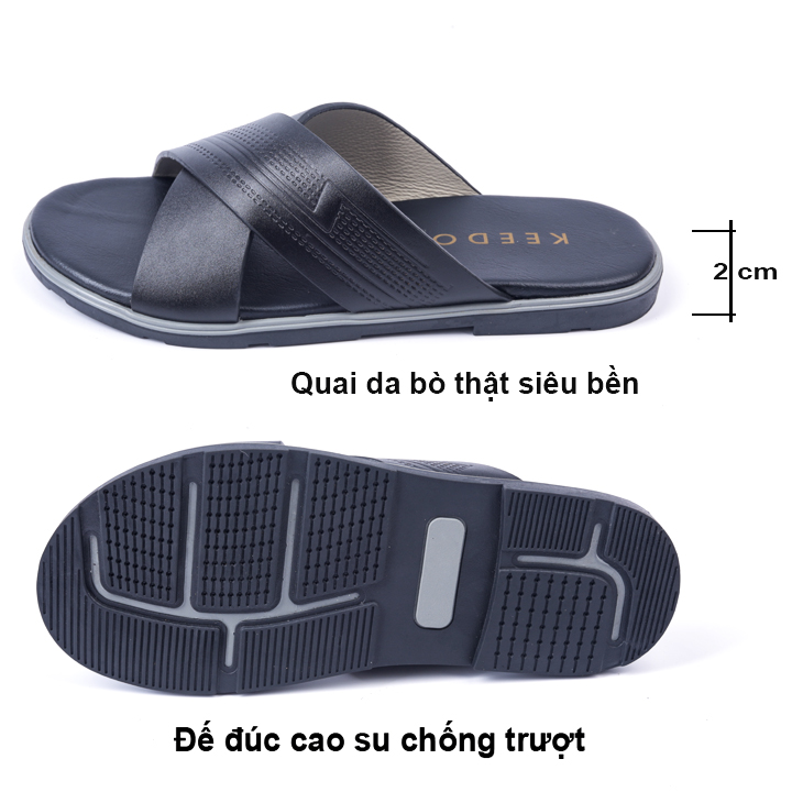 Dép da nam quai chéo cao cấp siêu bền KEEDO PK015