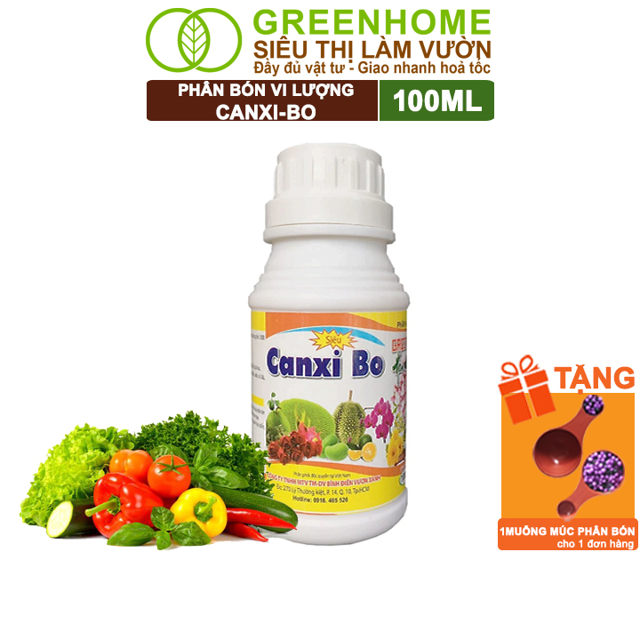 Phân Bón Vi Lượng Canxi Bo Greenhome, Chai 100ml, Kích Rễ, Chống Rụng Trái Non Trên Cây Trồng